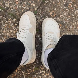 Beige Leather Barefoot Sneakers Wide Toe Box Foot