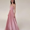 Pink Silk Maxi Dress Elegant A Line Satin
